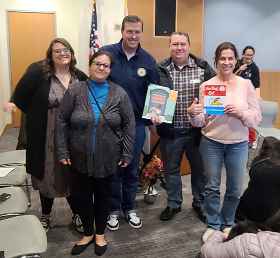 Pictured Left to Right: Danielle Cwirko-Godycki, Nicole Fernandez, Congressman Kevin Mullin, Assemblymember Diane Papan and San Mateo Deputy Mayor Rob Newsom.