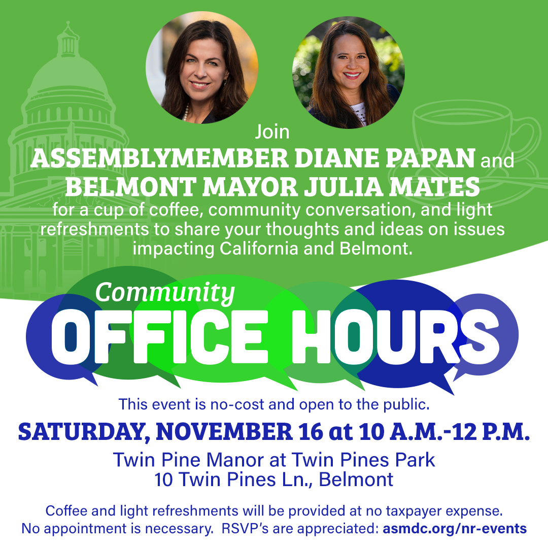 Asm. Papan Community Office Hours in Belmont Graphic with event information